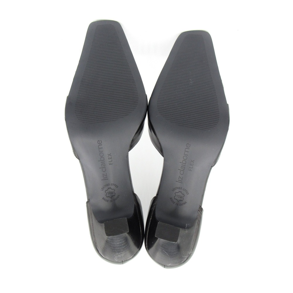 Liz Claiborne Flex Slip On Black Leather Square Toe 2.5 Inch Heels Size 10M - Picture 3 of 8
